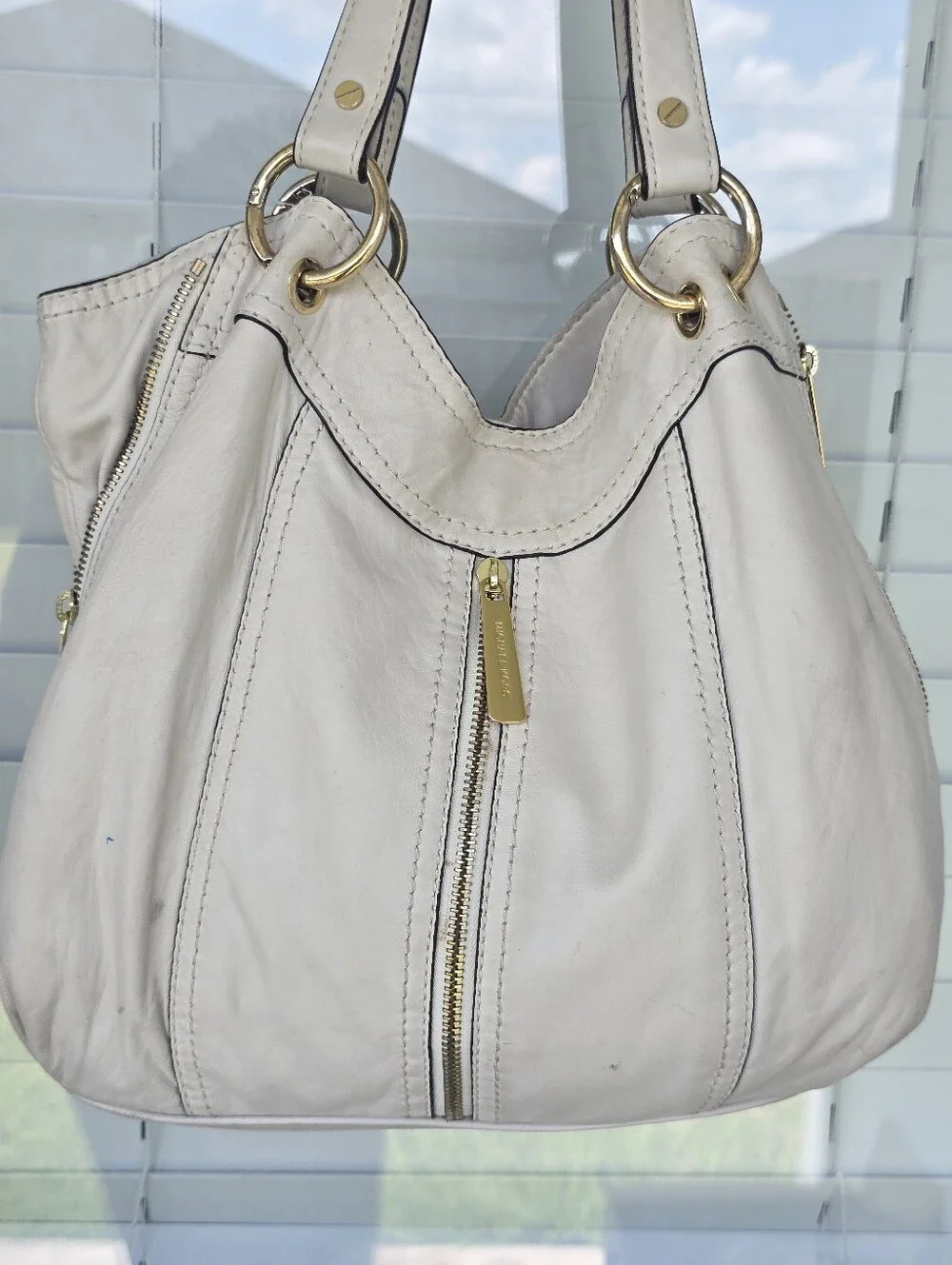 Michael Kors Ivory Leather Hobo Shoulder Bag Gold Hardware Large Slouchy Tote